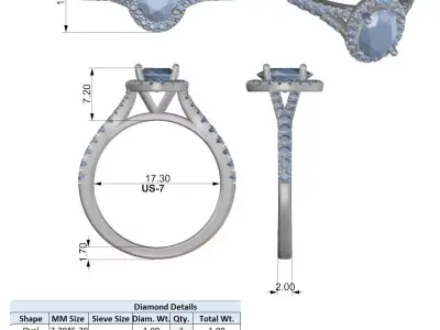 Oval Cut Halo Diamond Engagement Ring CAD 3D print model