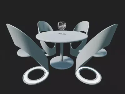 Futuristic Dining Table Set Low-poly 3D model