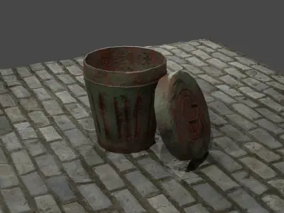 Trash cans and conteiners PBR Low-poly game ready Low-poly 3D model