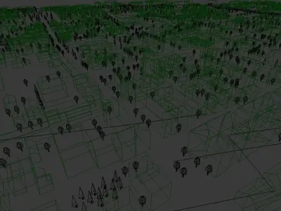 Village low poly city with buildings and trees Low-poly 3D model