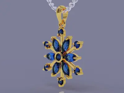 Prong set marquise and round shape diamonds snowflake pendant 3D print model