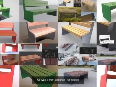All Type 8 Park Benches 3D Model Pack