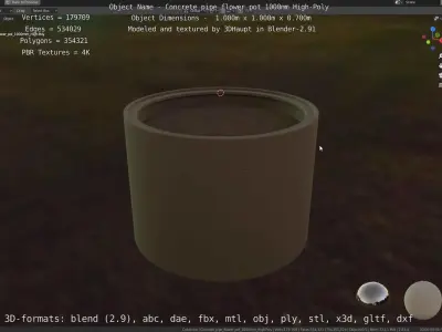 Concrete Pipe Flower Pot 1000mm High-Poly 3D model