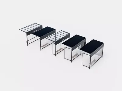 Prague tram and bus stop shelter set 3D model