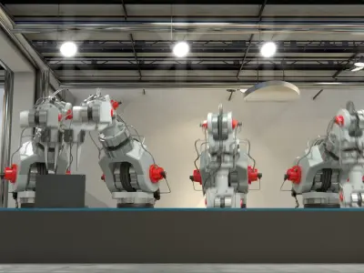 Robotic Factory Production 3d Printer Scene Animated Rigged 3D model