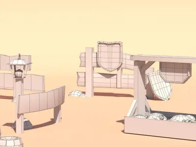 Wooden low-poly assets Low-poly 3D model