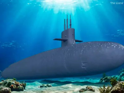  Military SSBN Submarine with Water Surface 