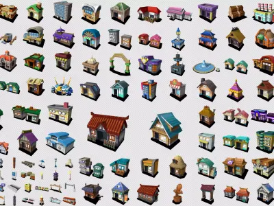 Collection Cartoon Building  Low-poly 3D model