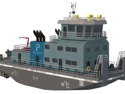 Harbor Tug boat long Low-poly 3D model