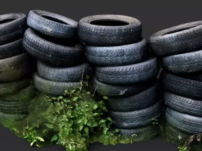 tires street abandoned barricade pt2 PBR photogrammetry Low-poly 3D model