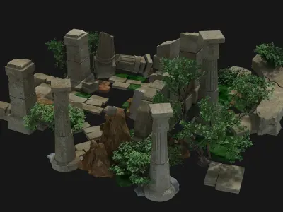 temple ruin ruins  rocks exterior stones damaged highpoly  3D model