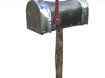Old silver Mailbox Lowpoly Low-poly 3D model