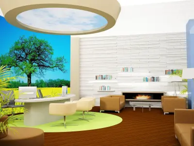 reception office with circular desk 3D model