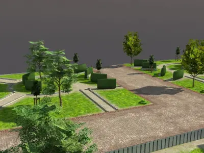 Low poly Park garden with grass and trees Low-poly 3D model