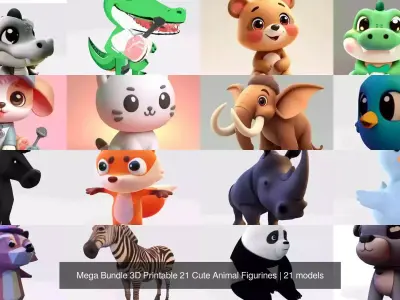 Mega Bundle 3D Printable 21 Cute Animal Figurines 3D Model Pack