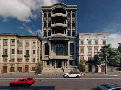 Classic stone facade-Building Classic Facade Element 3D model 10