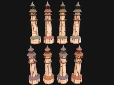 Medieval Lighthouse Tower with Interior Low-poly 3D model