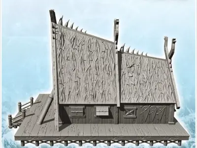 Viking house with large facade and wooden platform 13 - North No 3D print model