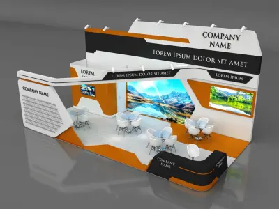 Booth Exhibition Stand Stall 5x10m Height 500 cm 3 Side Open 3D model