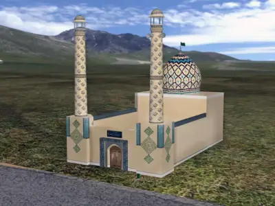 Mosque in middle of field Low-poly 3D model
