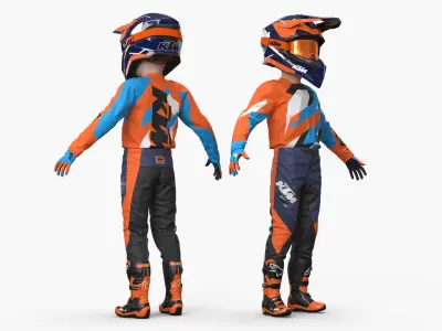  KTM Youth Motocross Bike Rider Full Gear Rigged for Maya 