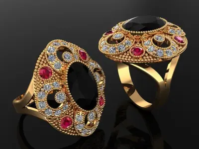 Women Ring 8 oval diamond cut light weight lady ring 3D print model