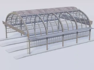 Train platform hall in girder and truss construction Low-poly 3D model