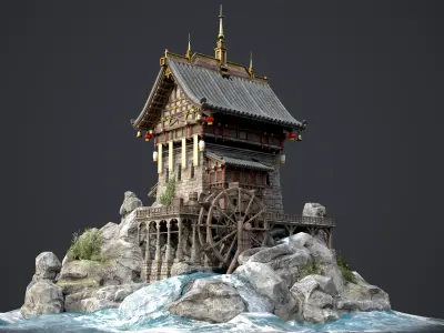 Old Asian Building Low-poly 3D model