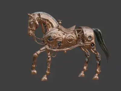 Steampunk Mechanical Horse Automaton 3D Model Low-poly 3D model