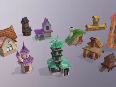 Toon buildings pack v2 Low-poly 3D model