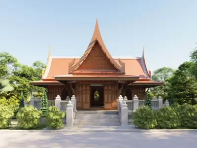 thaisty house 3facad     Thai house  Low-poly 3D model