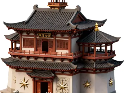 Traditional Chinese Pagoda Temple Architectural Visualization 3D model
