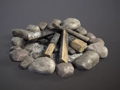 Bonfire with logs and rocks Low-poly 3D model