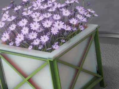 City Flower Pot with Violet Flowers - Object 4 Low-poly 3D model