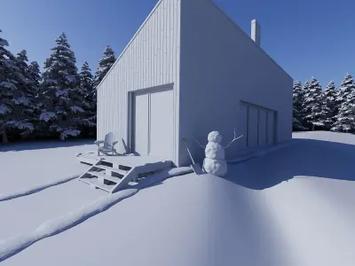 Exterior Scene - Winter Cabin 3D model 3D model