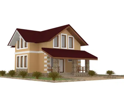 Residential house in the village Low-poly 3D model