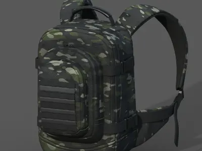 Backpack military combat bag baggage pockets  Low-poly 3D model