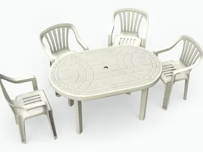 Garden Plastic Furniture White - 3 Texture Variants Low-poly 3D model