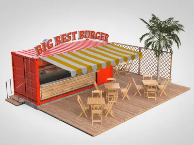 Shipping container food stand 3D model