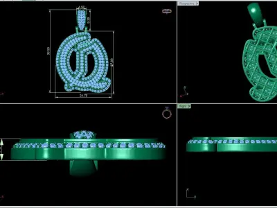 Tattoo fonts Q alphabet pendent 3D print model