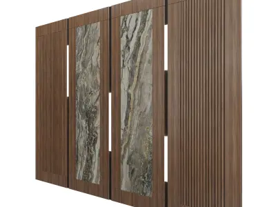 Panel wooden door with marble panels 3D model