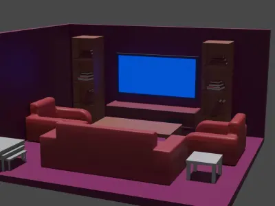 livingroom perspektif Low-poly 3D model