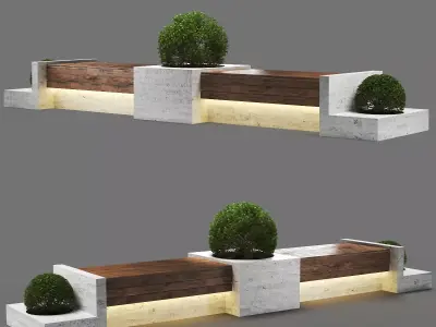 bench1150-5m wooden bench with plants 3D model