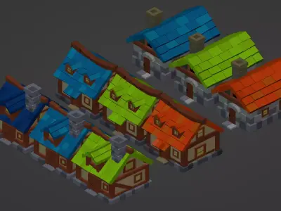 House Color Variations 3 Versions and Original version Set Low-poly 3D model