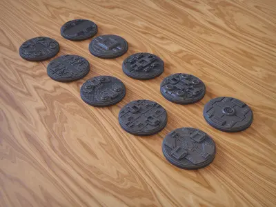PACK 2 - 10 SCIFI MINIATURE BASES 50mm 3D Print Ready 3D print model