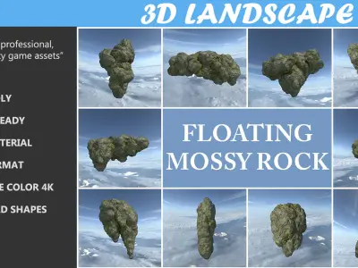 Low poly Floating Island Mossy Rock Pack 190503 Low-poly 3D model