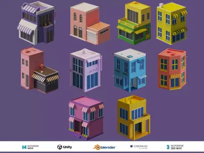 Cartoon House Collection 2 Low-poly 3D model