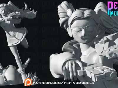 Rebecca shooting -Cyberpunk Edgerunners - 62mm scale mini  3D print model