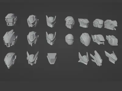 Mecha Heads Collections Low-poly 3D model