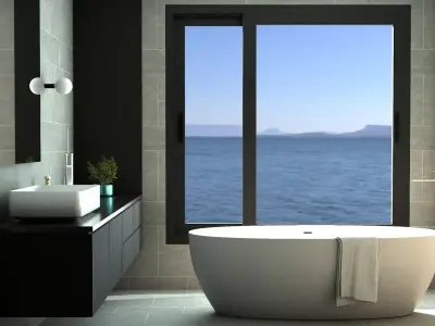 BATHROOM 2 modern with window overlooking sea 3D model